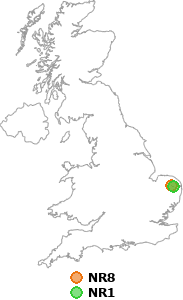 map showing distance between NR8 and NR1