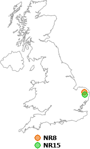 map showing distance between NR8 and NR15