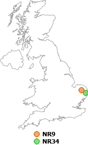 map showing distance between NR9 and NR34