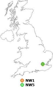 map showing distance between NW1 and NW5