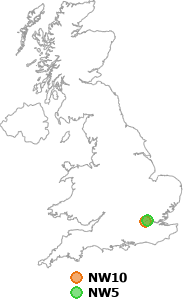 map showing distance between NW10 and NW5