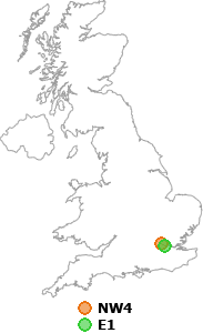 map showing distance between NW4 and E1