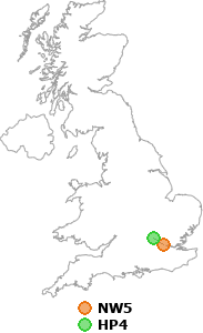 map showing distance between NW5 and HP4