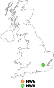 map showing distance between NW6 and NW8