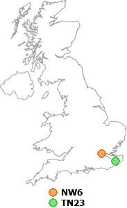 map showing distance between NW6 and TN23