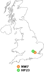 map showing distance between NW7 and HP23