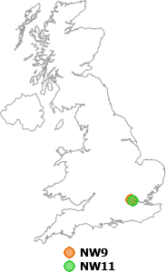 map showing distance between NW9 and NW11