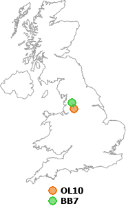 map showing distance between OL10 and BB7