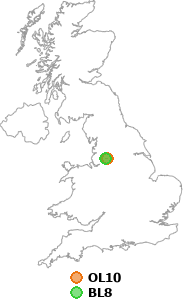 map showing distance between OL10 and BL8