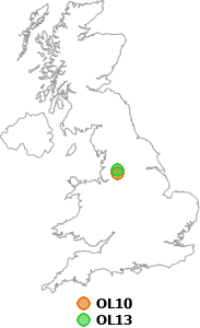 map showing distance between OL10 and OL13