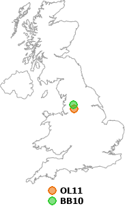 map showing distance between OL11 and BB10