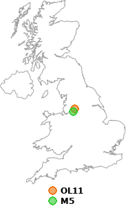 map showing distance between OL11 and M5