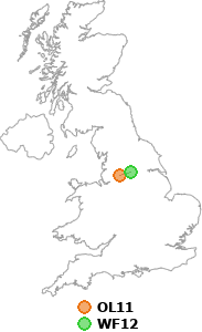 map showing distance between OL11 and WF12