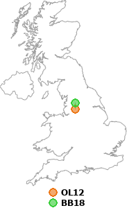 map showing distance between OL12 and BB18