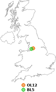 map showing distance between OL12 and BL5