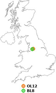 map showing distance between OL12 and BL8