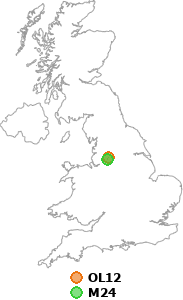 map showing distance between OL12 and M24