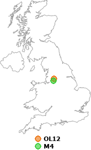 map showing distance between OL12 and M4