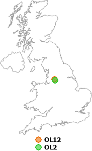 map showing distance between OL12 and OL2