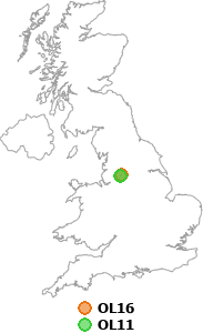 map showing distance between OL16 and OL11