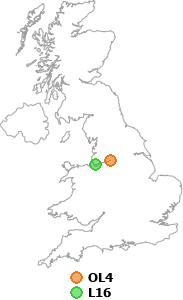 map showing distance between OL4 and L16