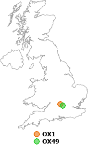 map showing distance between OX1 and OX49