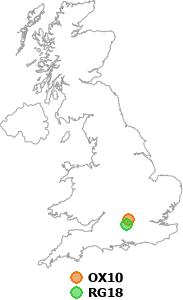 map showing distance between OX10 and RG18