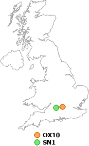 map showing distance between OX10 and SN1