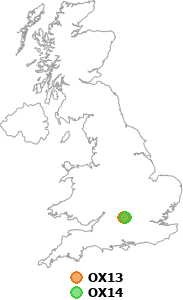 map showing distance between OX13 and OX14