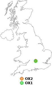 map showing distance between OX2 and OX1