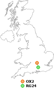 map showing distance between OX2 and RG24