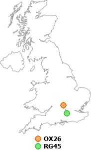 map showing distance between OX26 and RG45