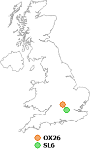 map showing distance between OX26 and SL6