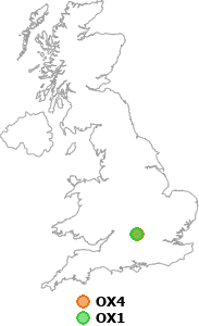 map showing distance between OX4 and OX1