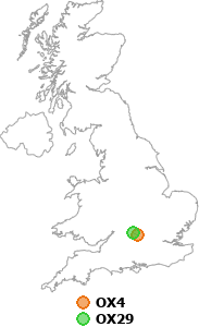 map showing distance between OX4 and OX29