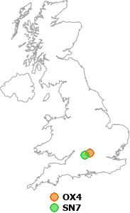 map showing distance between OX4 and SN7