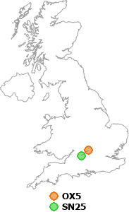 map showing distance between OX5 and SN25