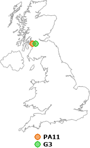 map showing distance between PA11 and G3