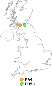 map showing distance between PA4 and EH53