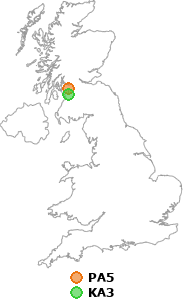 map showing distance between PA5 and KA3