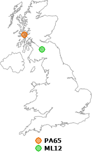 map showing distance between PA65 and ML12