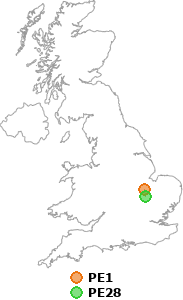 map showing distance between PE1 and PE28