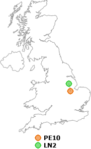 map showing distance between PE10 and LN2