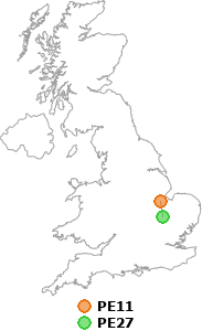 map showing distance between PE11 and PE27