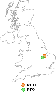 map showing distance between PE11 and PE9