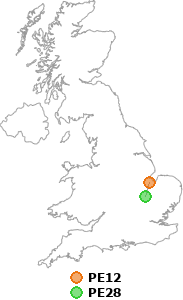 map showing distance between PE12 and PE28
