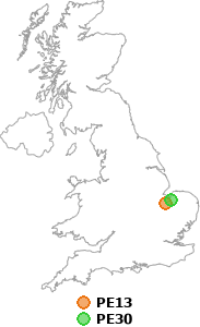 map showing distance between PE13 and PE30