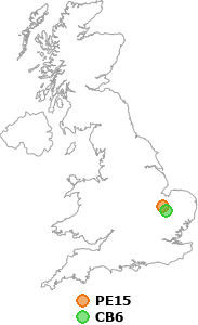 map showing distance between PE15 and CB6