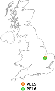 map showing distance between PE15 and PE16