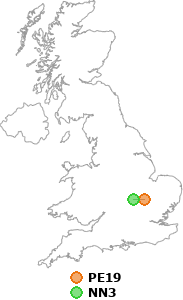 map showing distance between PE19 and NN3